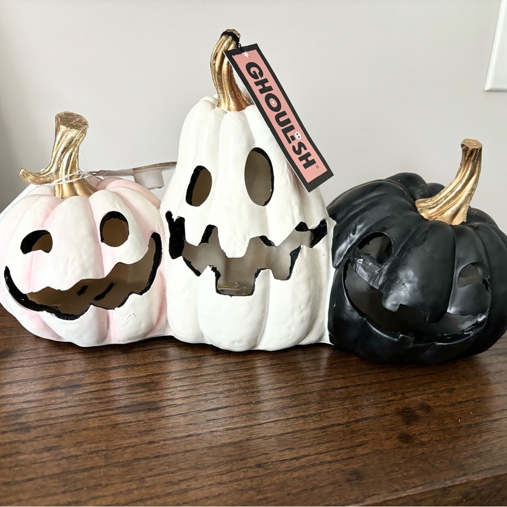 🩷🎃 Pink LED Pumpkin Trio
